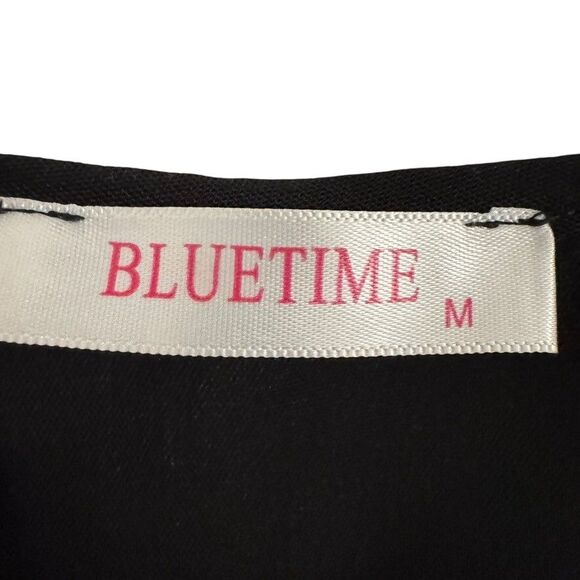 Bluetime Women Sz MED Casual V-Neck Summer Coverup Flowy Short Sleeve Drawstring - Picture 5 of 6